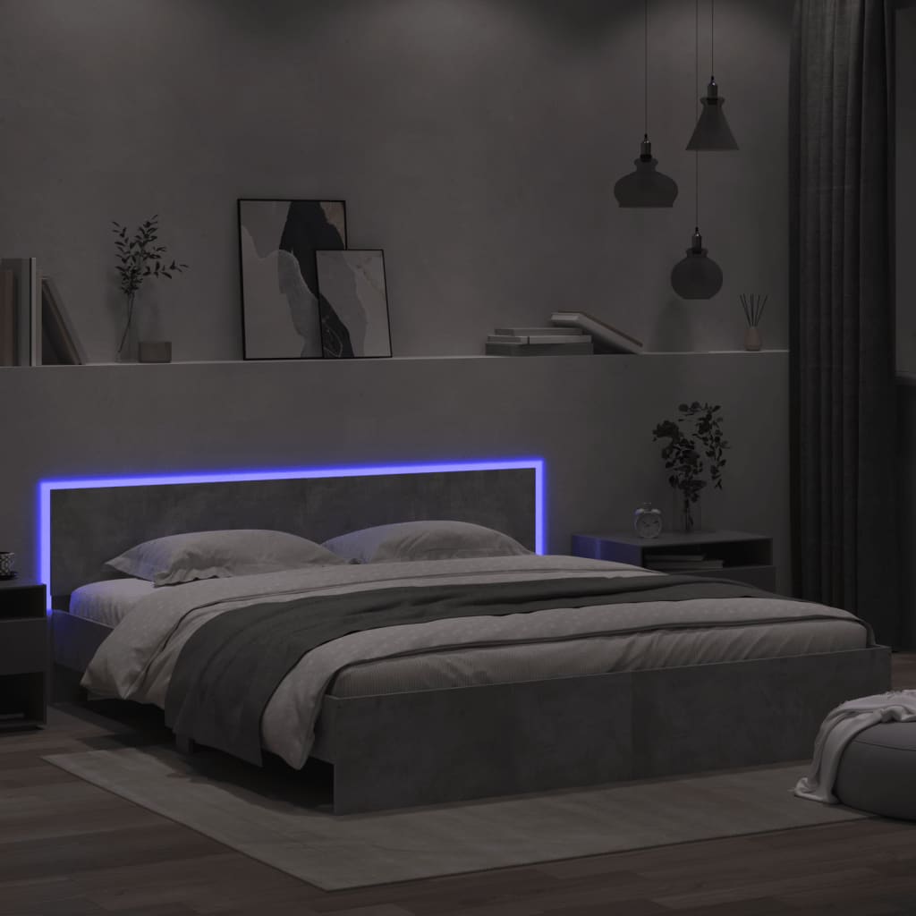Cadre de lit avec LED sans matelas gris béton 180x200 cm - XIOS