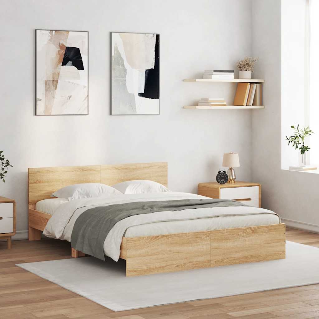 Cadre de lit avec LED sans matelas chêne sonoma 160x200 cm
