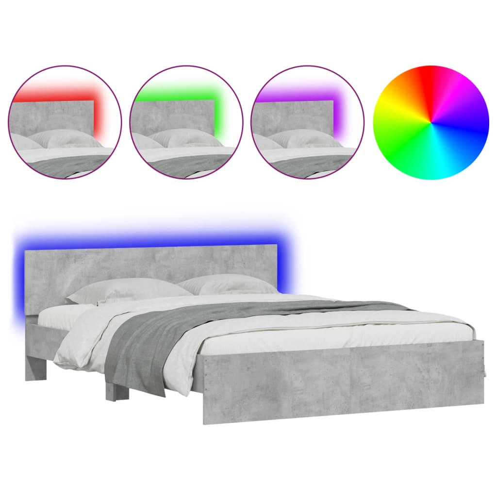 Cadre de lit avec LED sans matelas gris béton 160x200 cm - XIOS