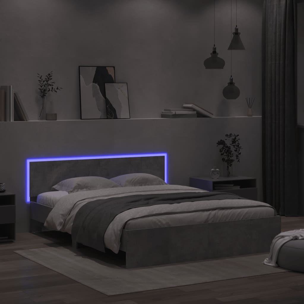 Cadre de lit avec LED sans matelas gris béton 160x200 cm - XIOS