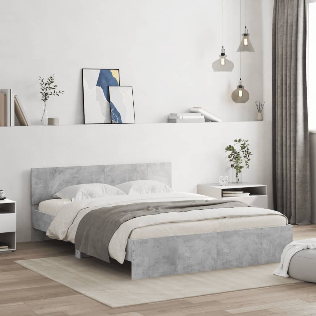 Cadre de lit avec LED sans matelas gris béton 160x200 cm - XIOS