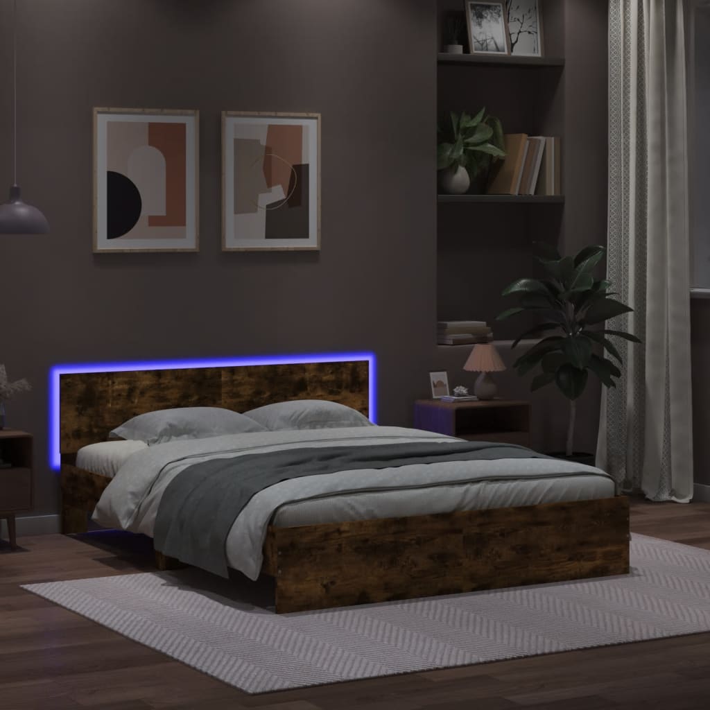 Cadre de lit avec LED sans matelas chêne fumé 160x200 cm - XIOS