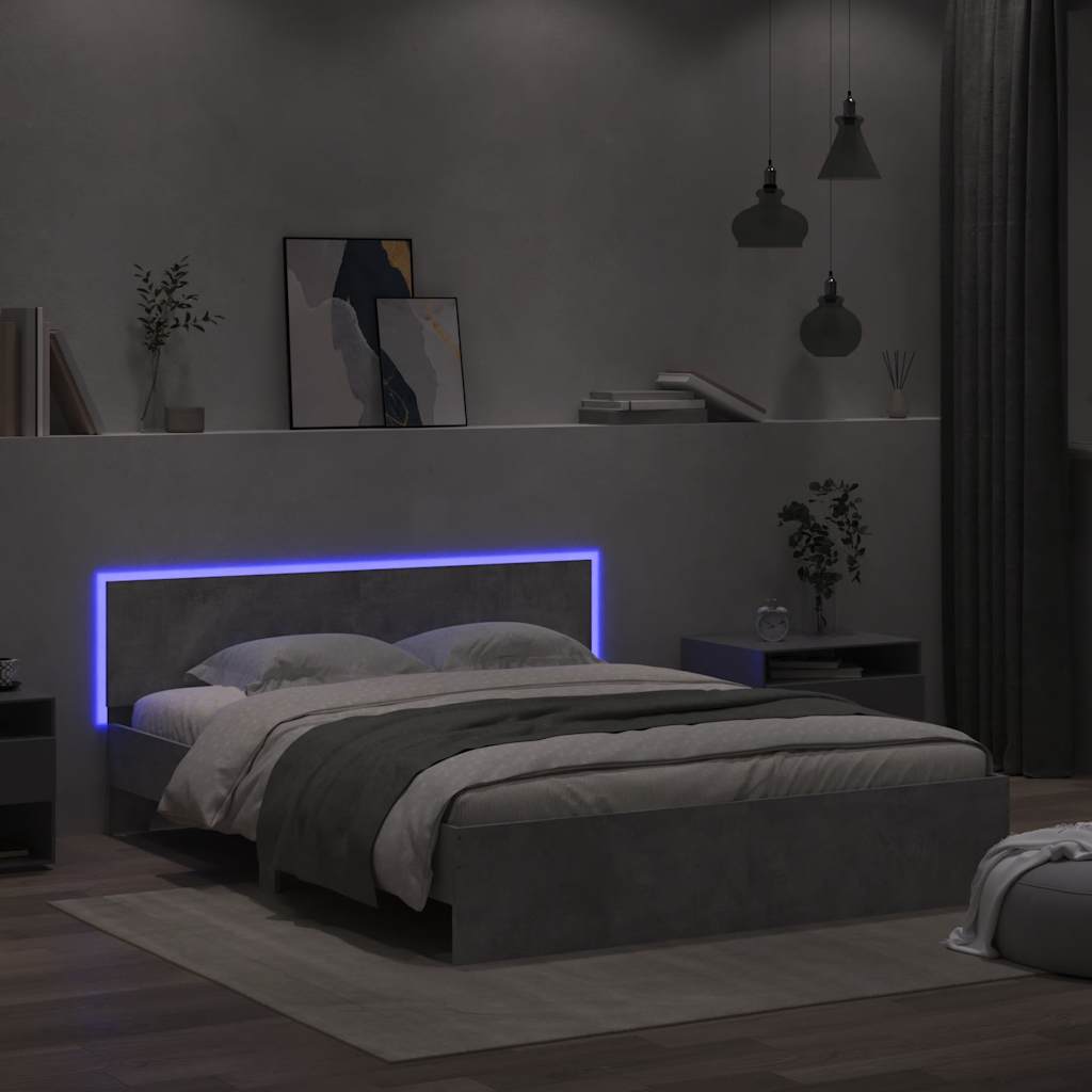 Cadre de lit avec tête de lit et LED gris béton 150x200 cm - XIOS