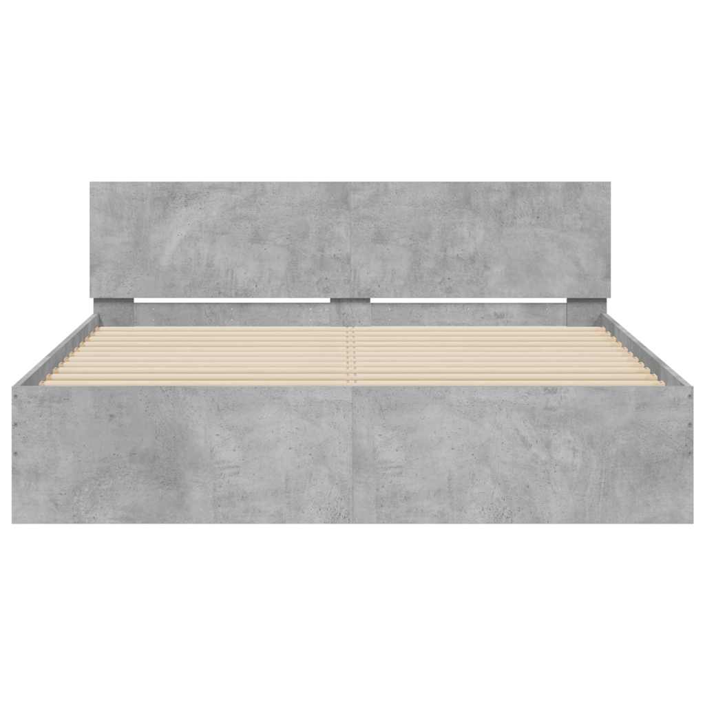 Cadre de lit avec tête de lit et LED gris béton 150x200 cm - XIOS