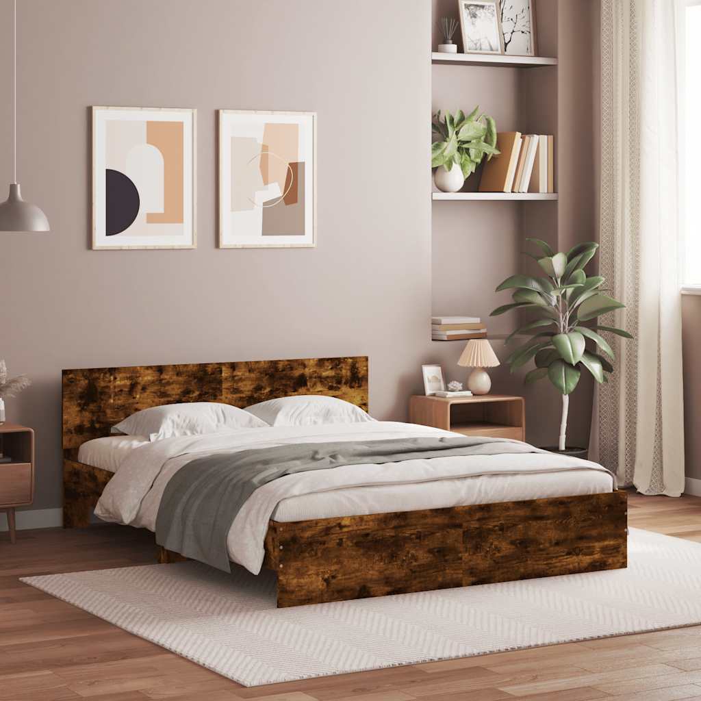 Cadre de lit avec tête de lit et LED chêne fumé 150x200 cm - XIOS
