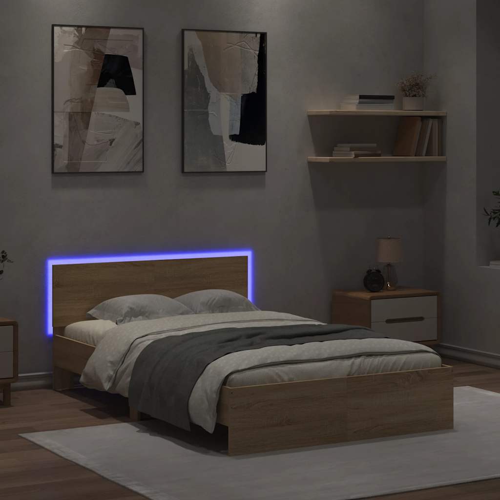 Cadre de lit avec tête de lit et LED chêne sonoma 140x200 cm - XIOS