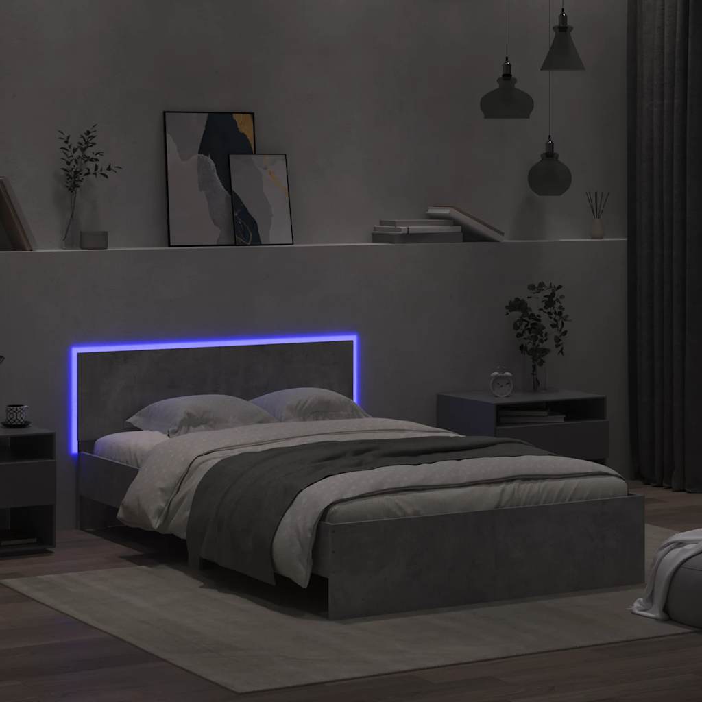 Cadre de lit avec tête de lit et LED gris béton 140x200 cm - XIOS
