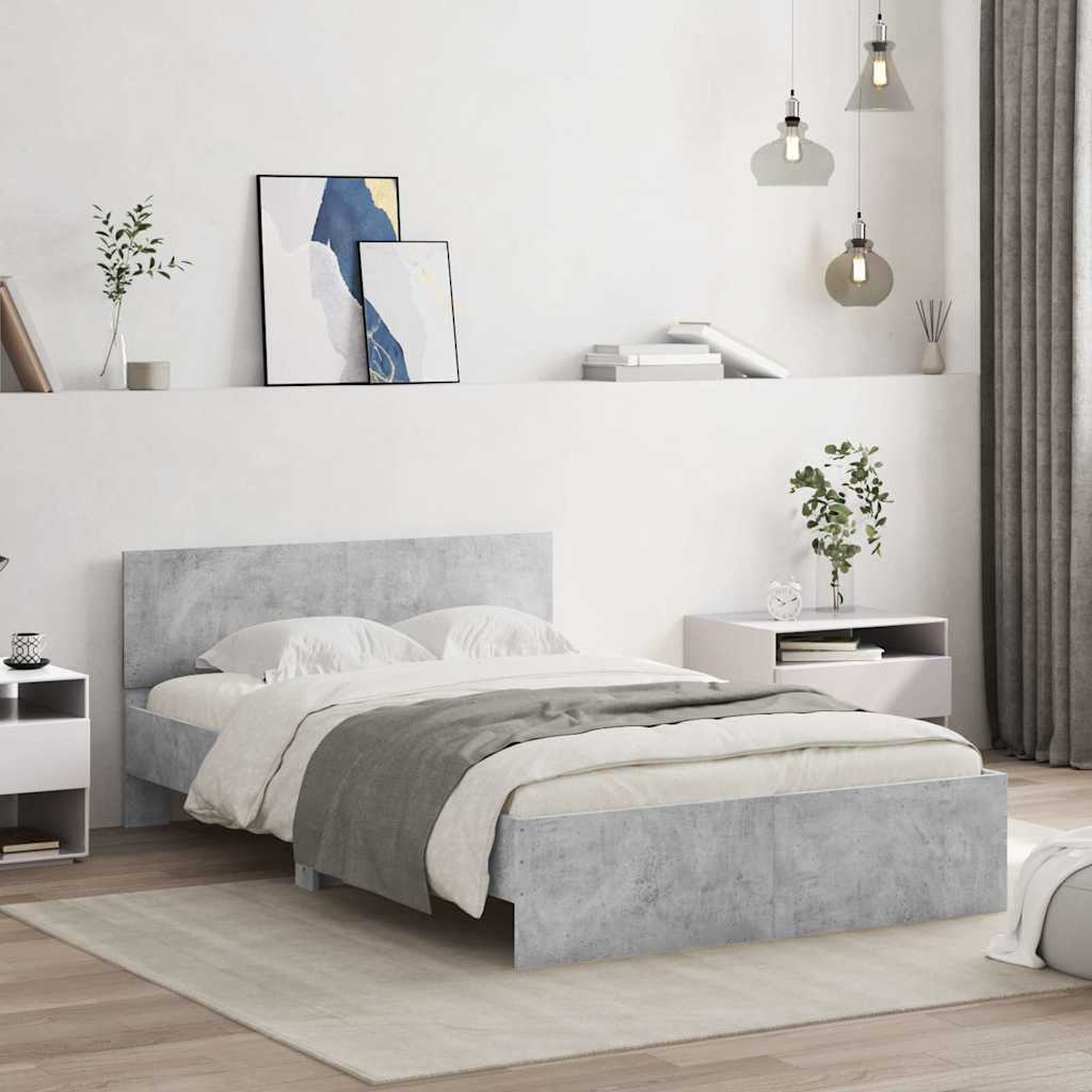 Cadre de lit avec tête de lit et LED gris béton 140x200 cm - XIOS