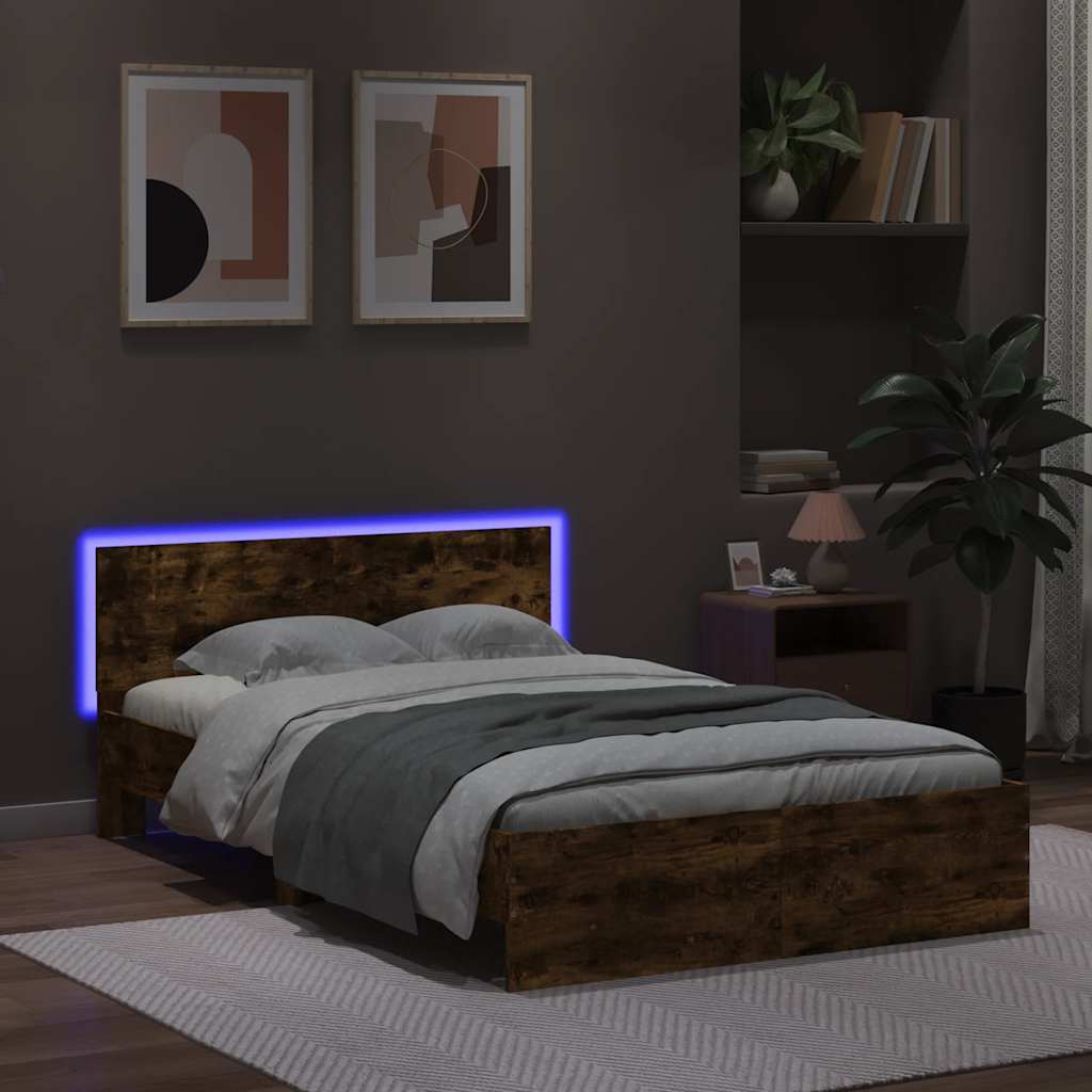 Cadre de lit avec tête de lit et LED chêne fumé 140x200 cm - XIOS