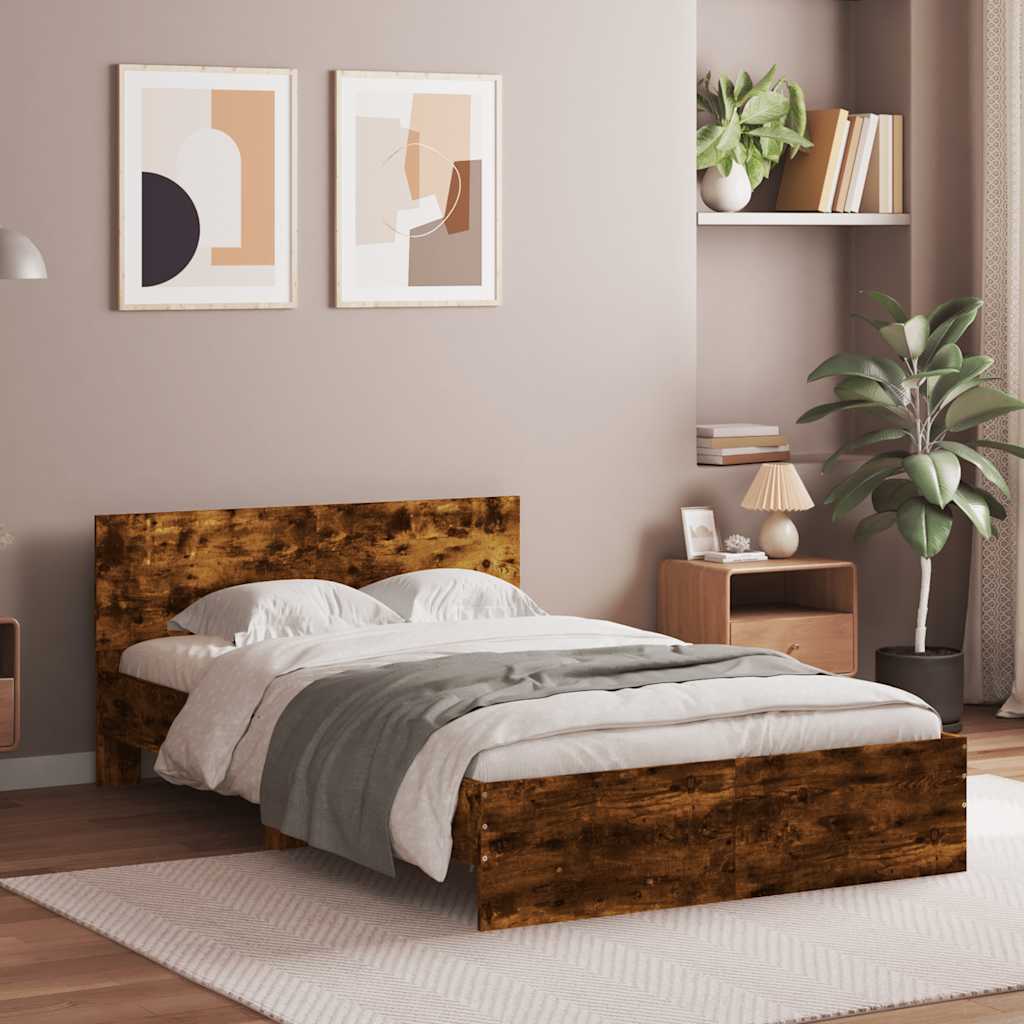 Cadre de lit avec tête de lit et LED chêne fumé 140x200 cm - XIOS