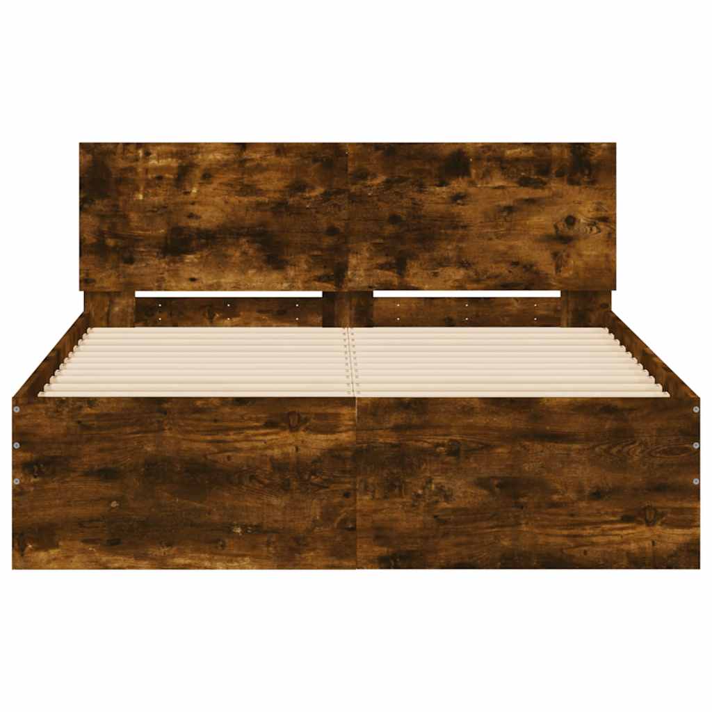 Cadre de lit avec tête de lit et LED chêne fumé 140x200 cm - XIOS