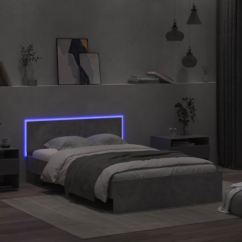 Cadre de lit avec tête de lit et LED gris béton 120x200 cm - XIOS