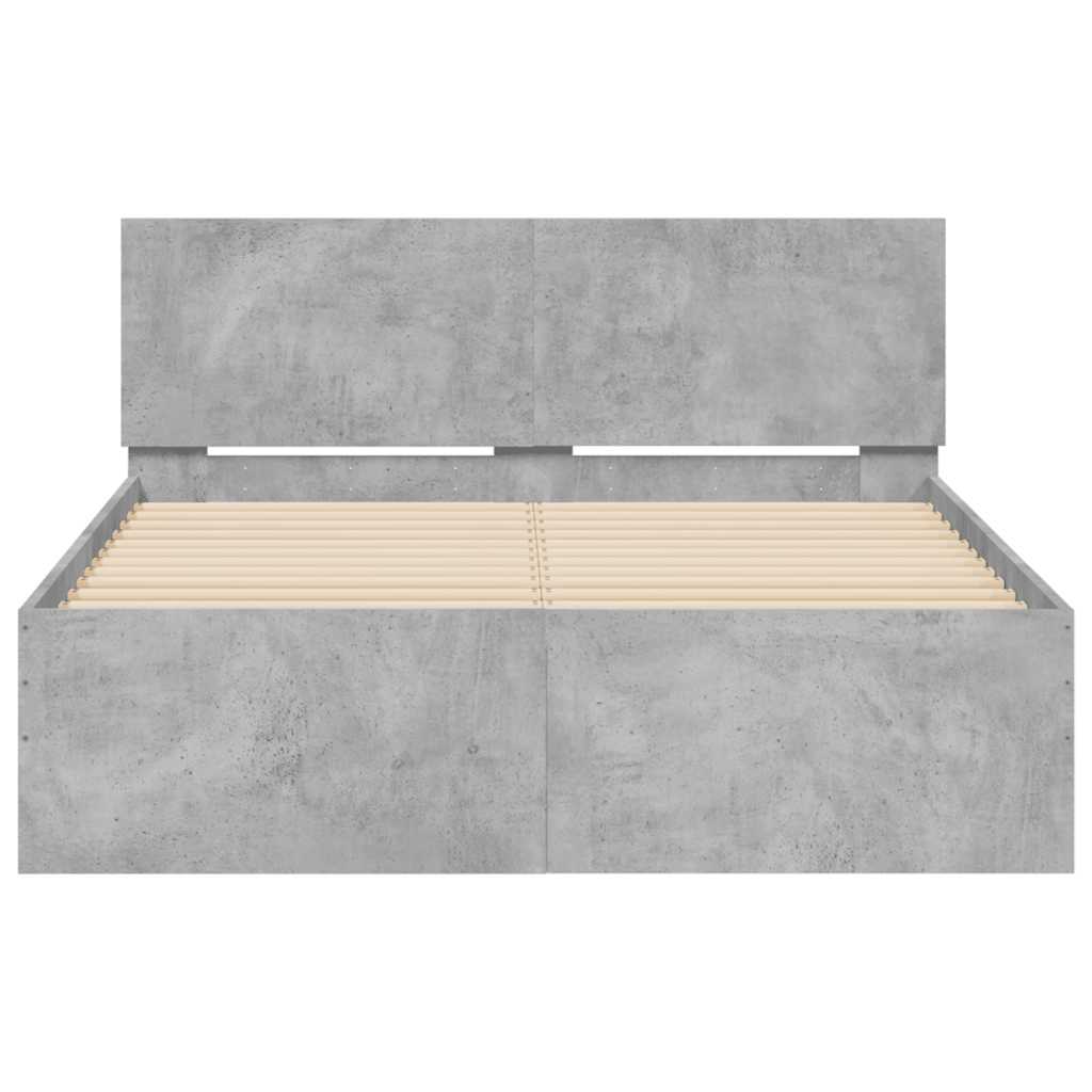 Cadre de lit avec tête de lit et LED gris béton 120x200 cm - XIOS