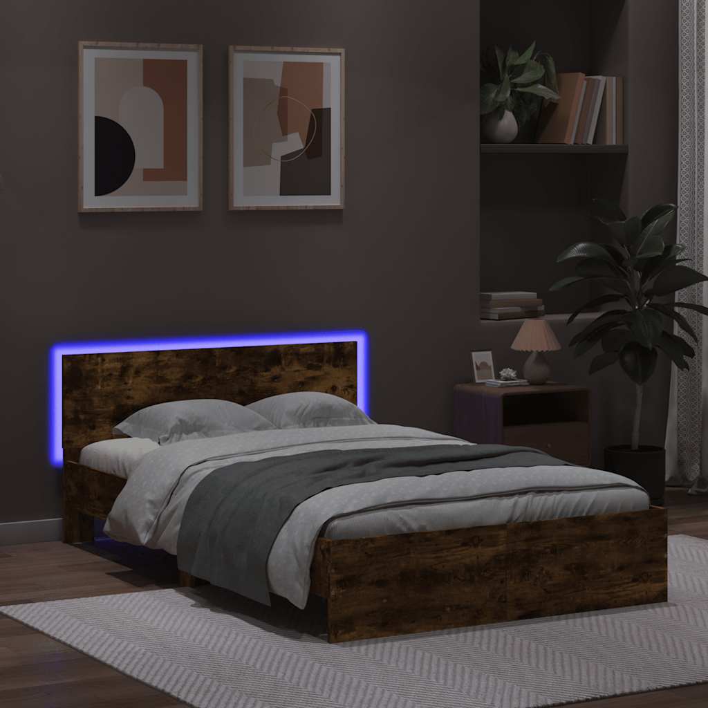 Cadre de lit avec tête de lit et LED chêne fumé 120x200 cm - XIOS