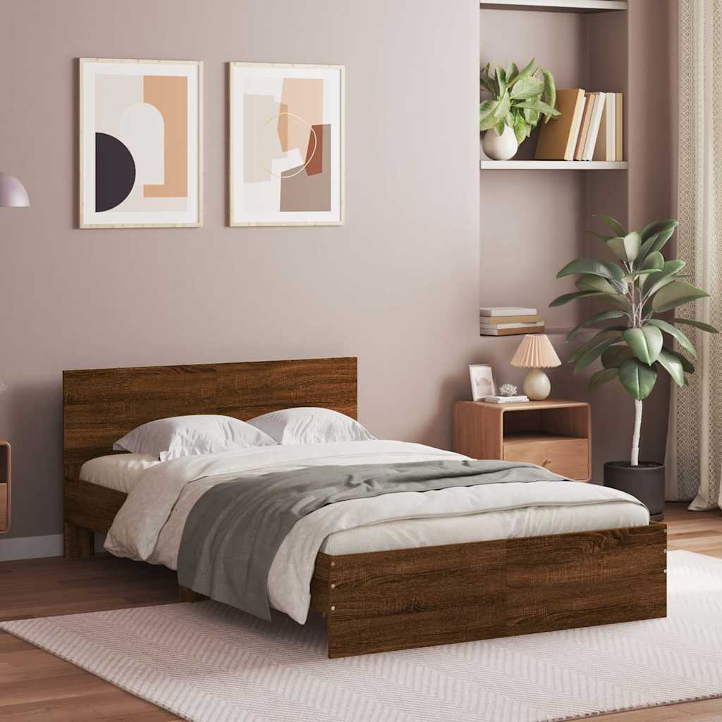 Cadre de lit avec tête de lit et LED chêne marron 140x190 cm - XIOS