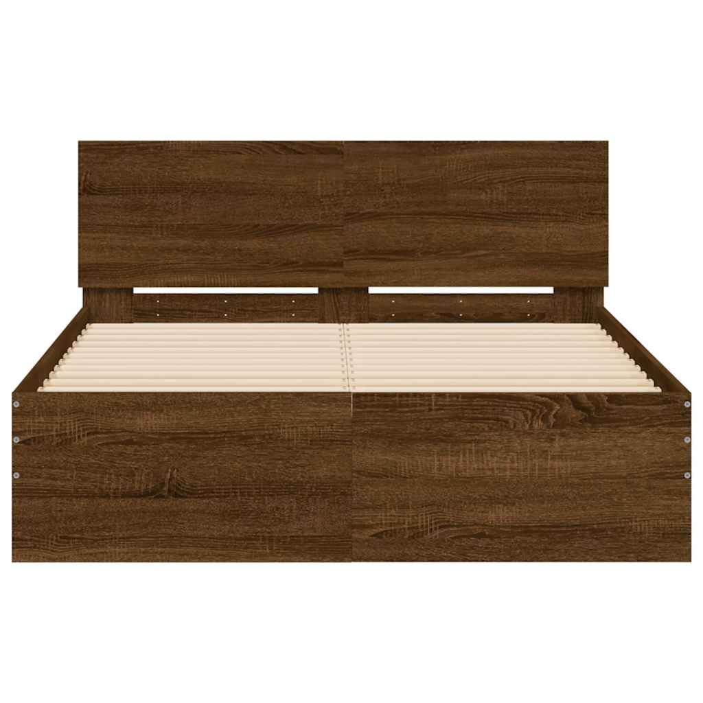 Cadre de lit avec tête de lit et LED chêne marron 140x190 cm - XIOS