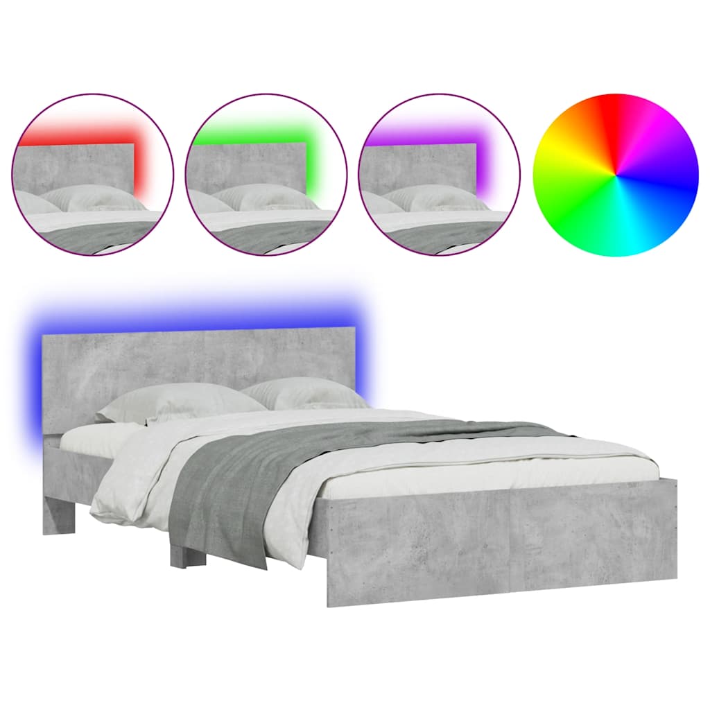 Cadre de lit avec tête de lit et LED gris béton 135x190 cm - XIOS