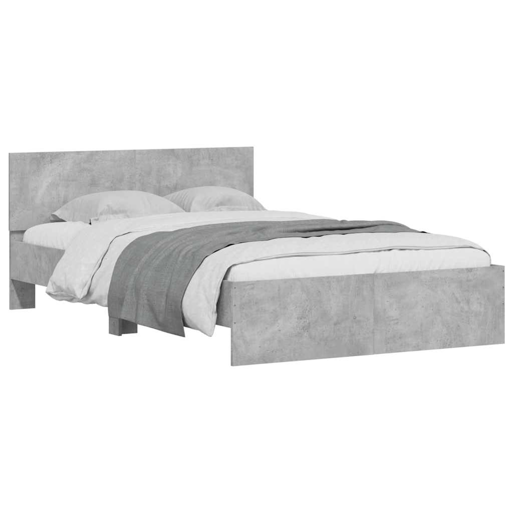 Cadre de lit avec tête de lit et LED gris béton 135x190 cm - XIOS