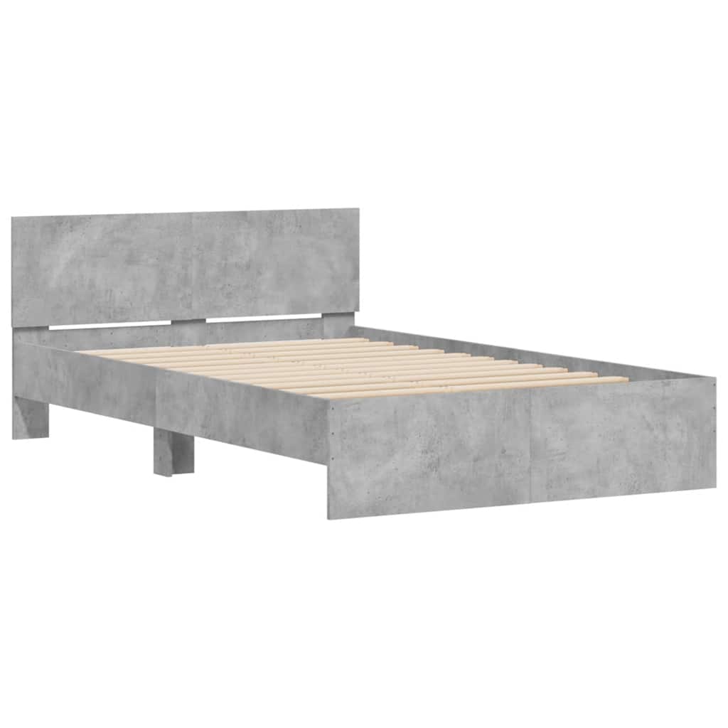Cadre de lit avec tête de lit et LED gris béton 135x190 cm - XIOS