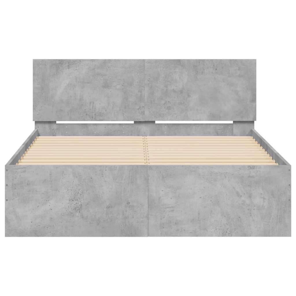 Cadre de lit avec tête de lit et LED gris béton 135x190 cm - XIOS