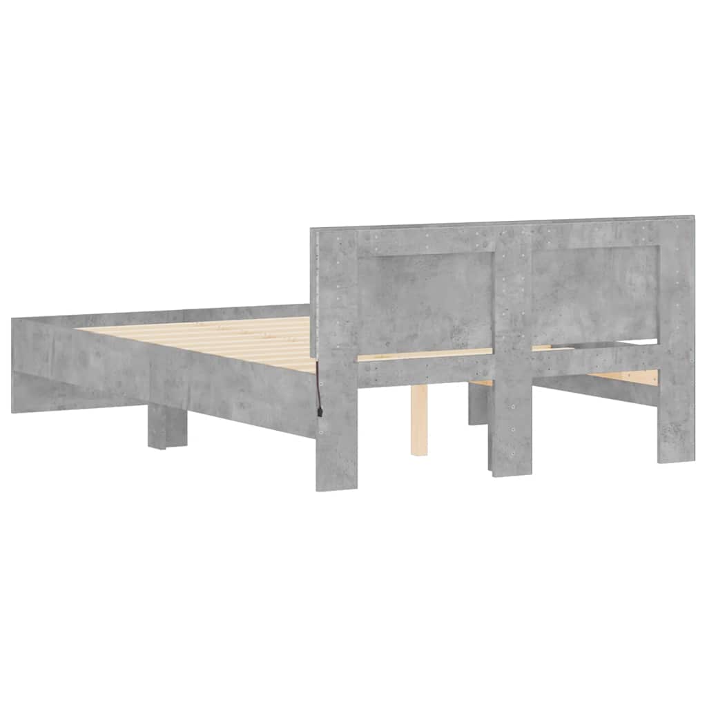 Cadre de lit avec tête de lit et LED gris béton 135x190 cm - XIOS