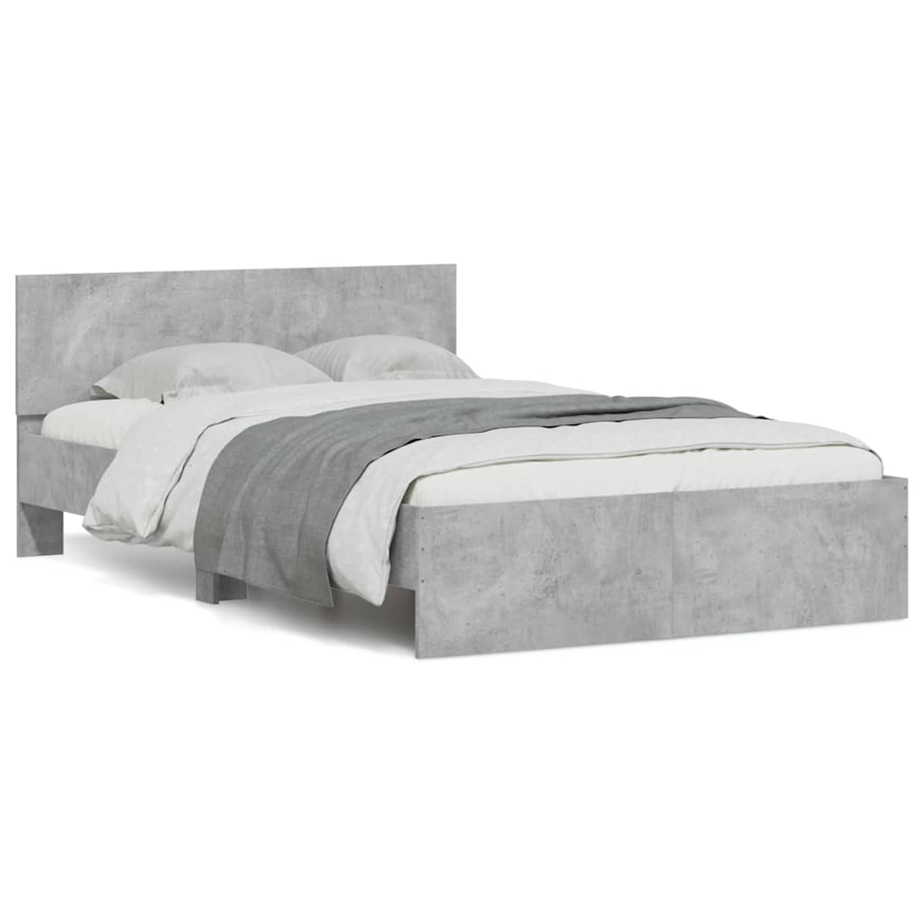 Cadre de lit avec tête de lit et LED gris béton 135x190 cm - XIOS