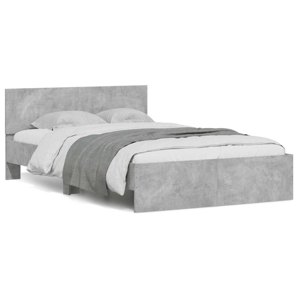 Cadre de lit avec tête de lit et LED gris béton 135x190 cm - XIOS