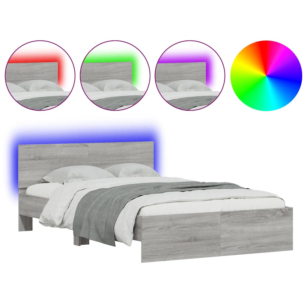 Cadre de lit avec tête de lit et LED sonoma gris 135x190 cm - XIOS