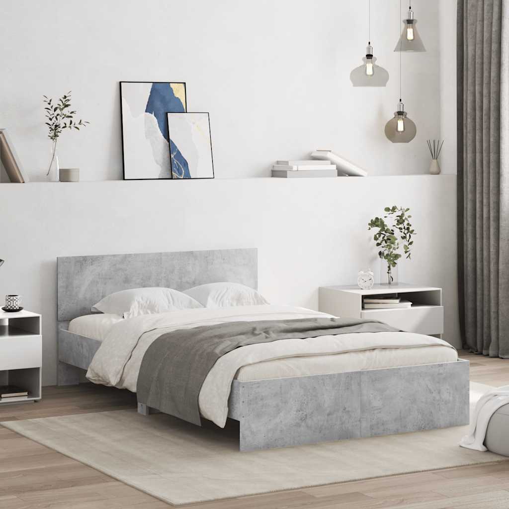 Cadre de lit avec tête de lit et LED gris béton 120x190 cm - XIOS