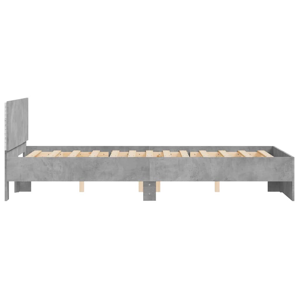 Cadre de lit avec tête de lit et LED gris béton 120x190 cm - XIOS