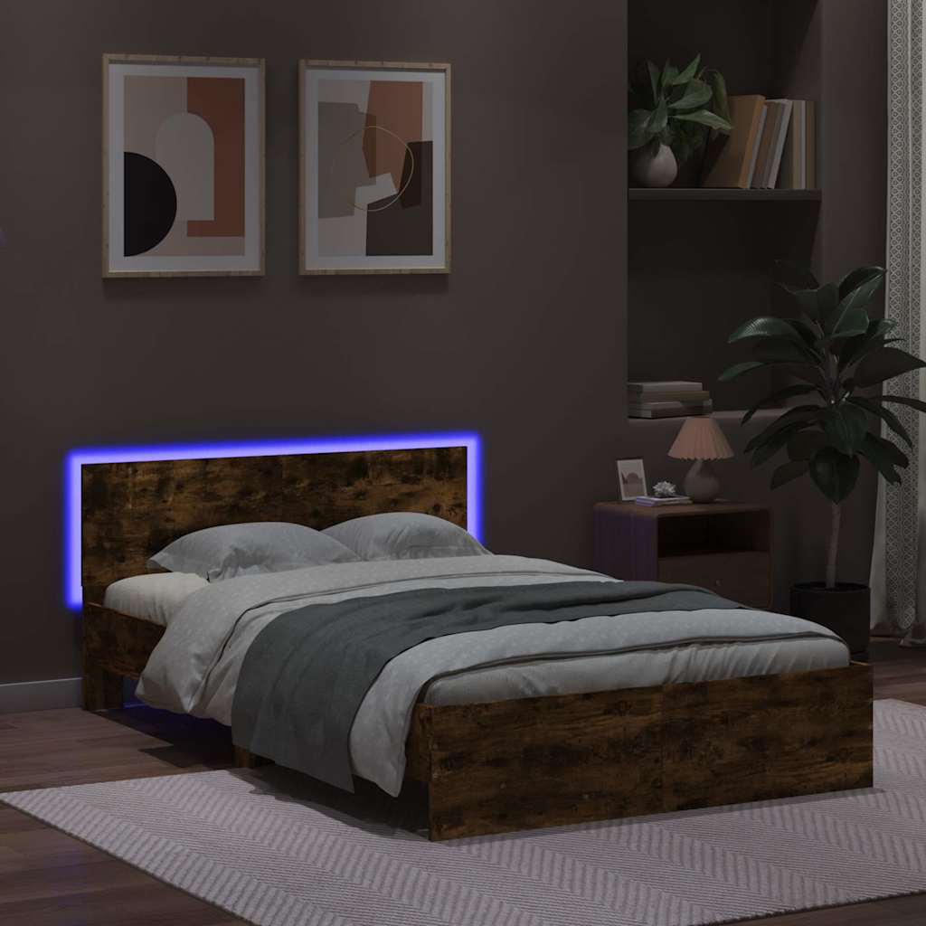 Cadre de lit avec tête de lit et LED chêne fumé 120x190 cm - XIOS