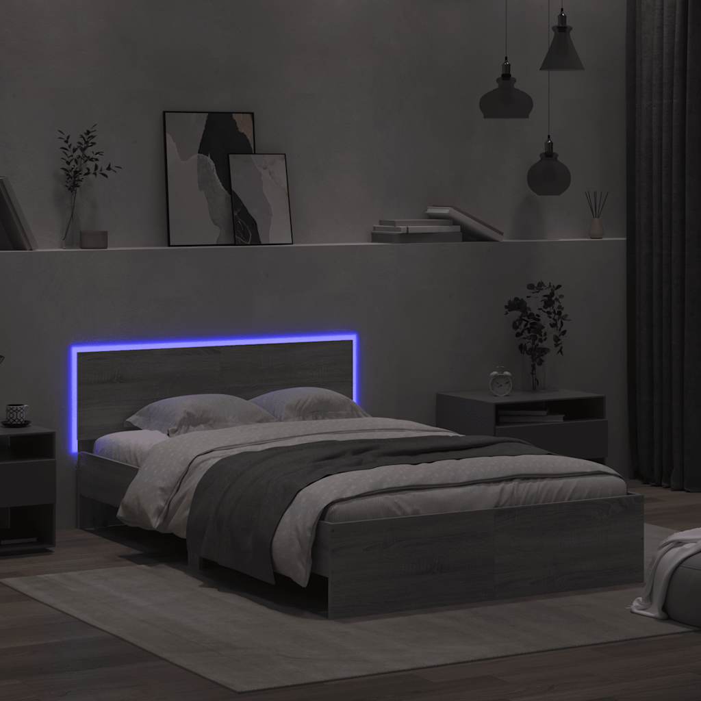 Cadre de lit avec tête de lit et LED sonoma gris 120x190 cm - XIOS