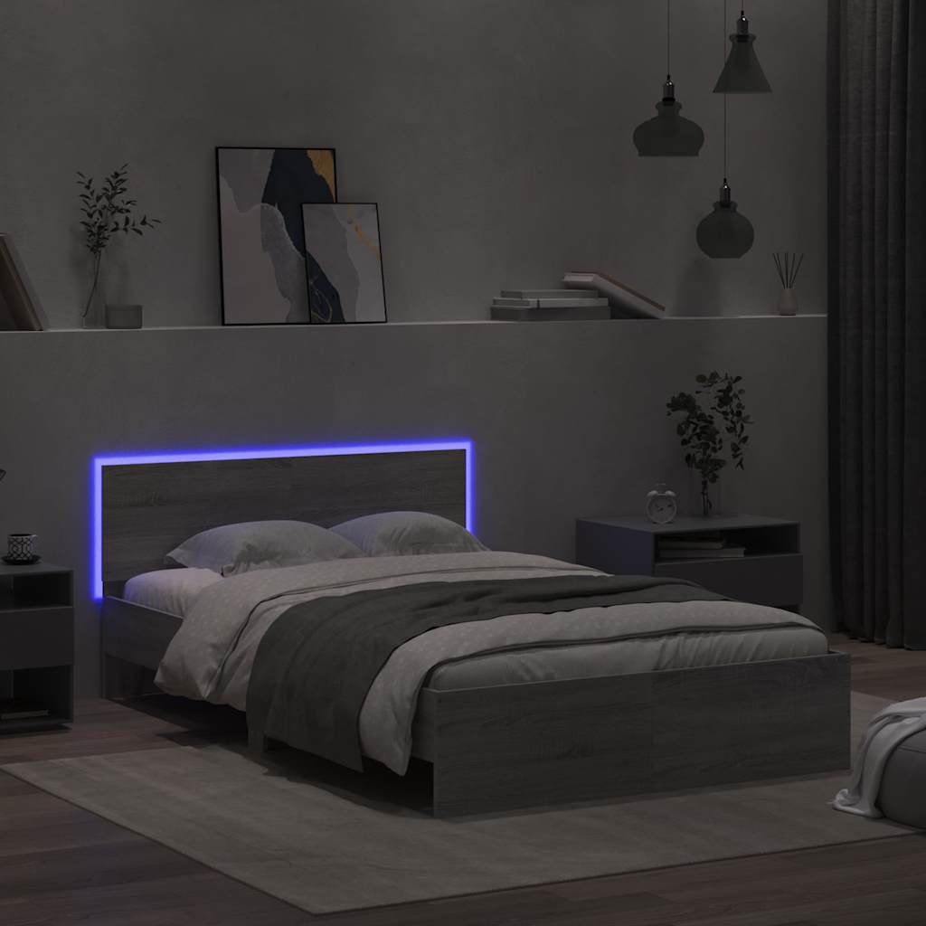 Cadre de lit avec tête de lit et LED sonoma gris 120x190 cm - XIOS