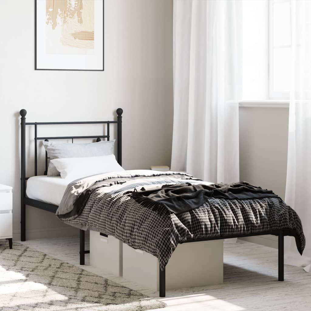 Cadre de lit métal sans matelas avec tête de lit noir 75x190 cm - XIOS