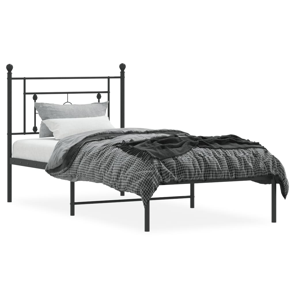 Cadre de lit métal sans matelas avec tête de lit noir 90x190 cm - XIOS