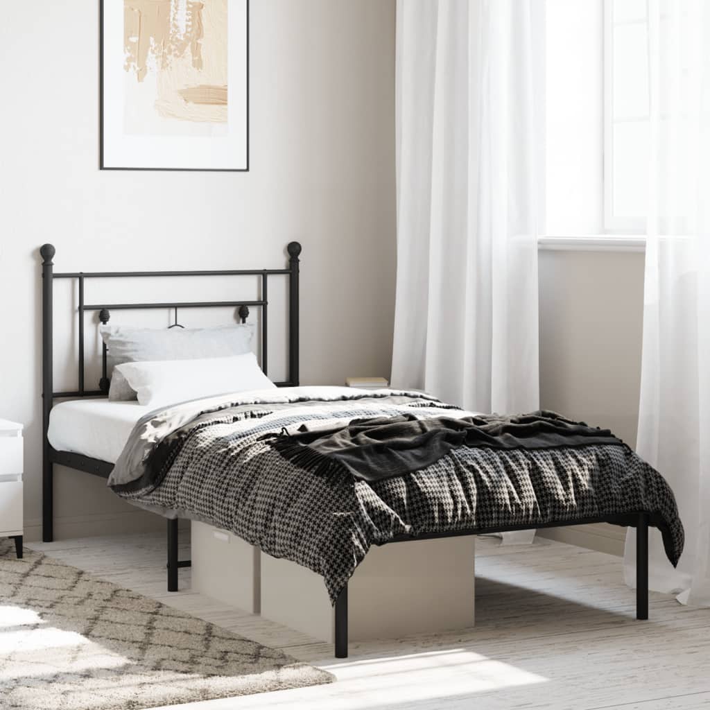 Cadre de lit métal sans matelas avec tête de lit noir 100x190cm - XIOS