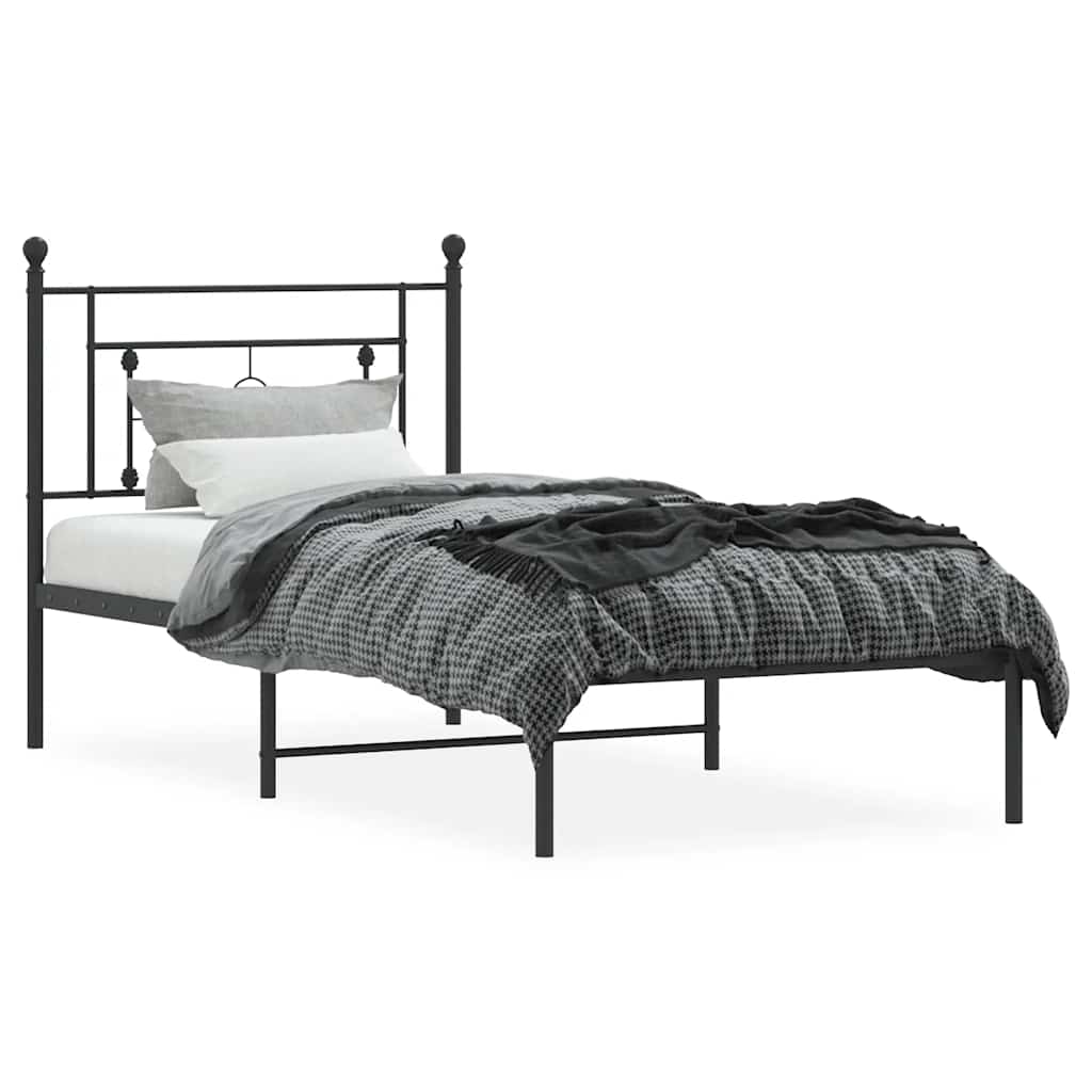 Cadre de lit métal sans matelas avec tête de lit noir 100x200cm