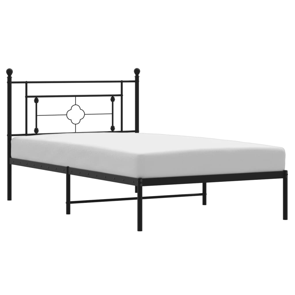 Cadre de lit métal sans matelas avec tête de lit noir 107x203cm - XIOS