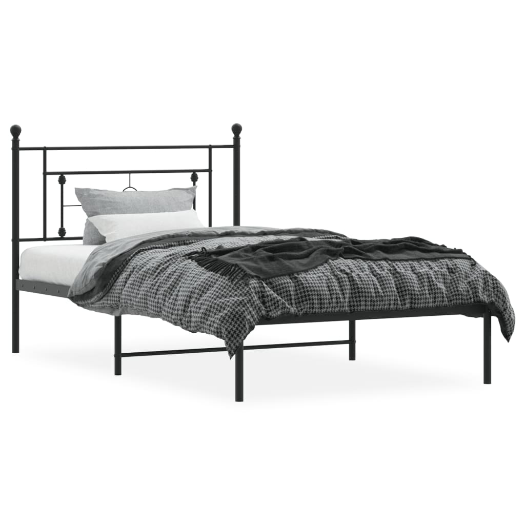 Cadre de lit métal sans matelas avec tête de lit noir 107x203cm - XIOS