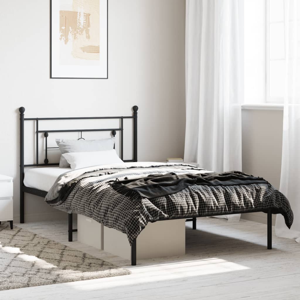 Cadre de lit métal sans matelas avec tête de lit noir 107x203cm - XIOS
