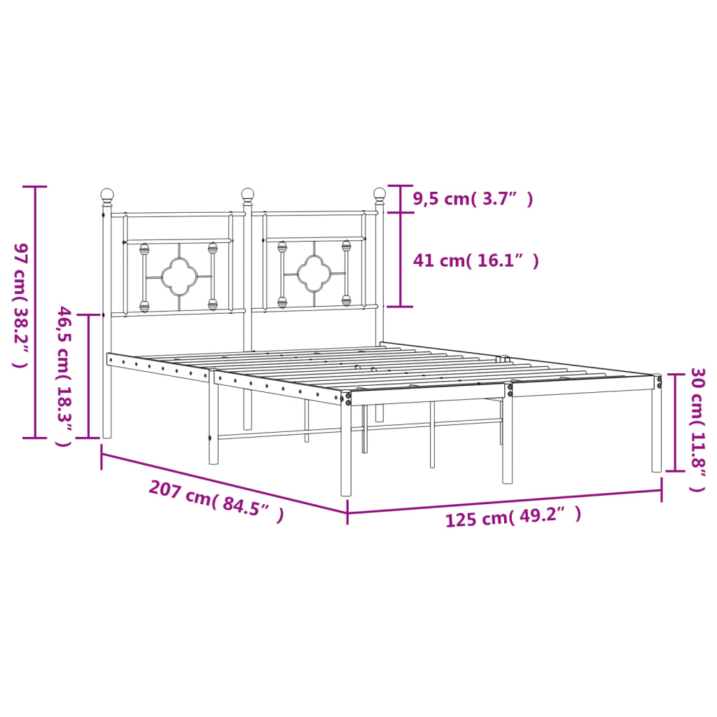 Cadre de lit métal sans matelas avec tête de lit noir 120x200cm - XIOS