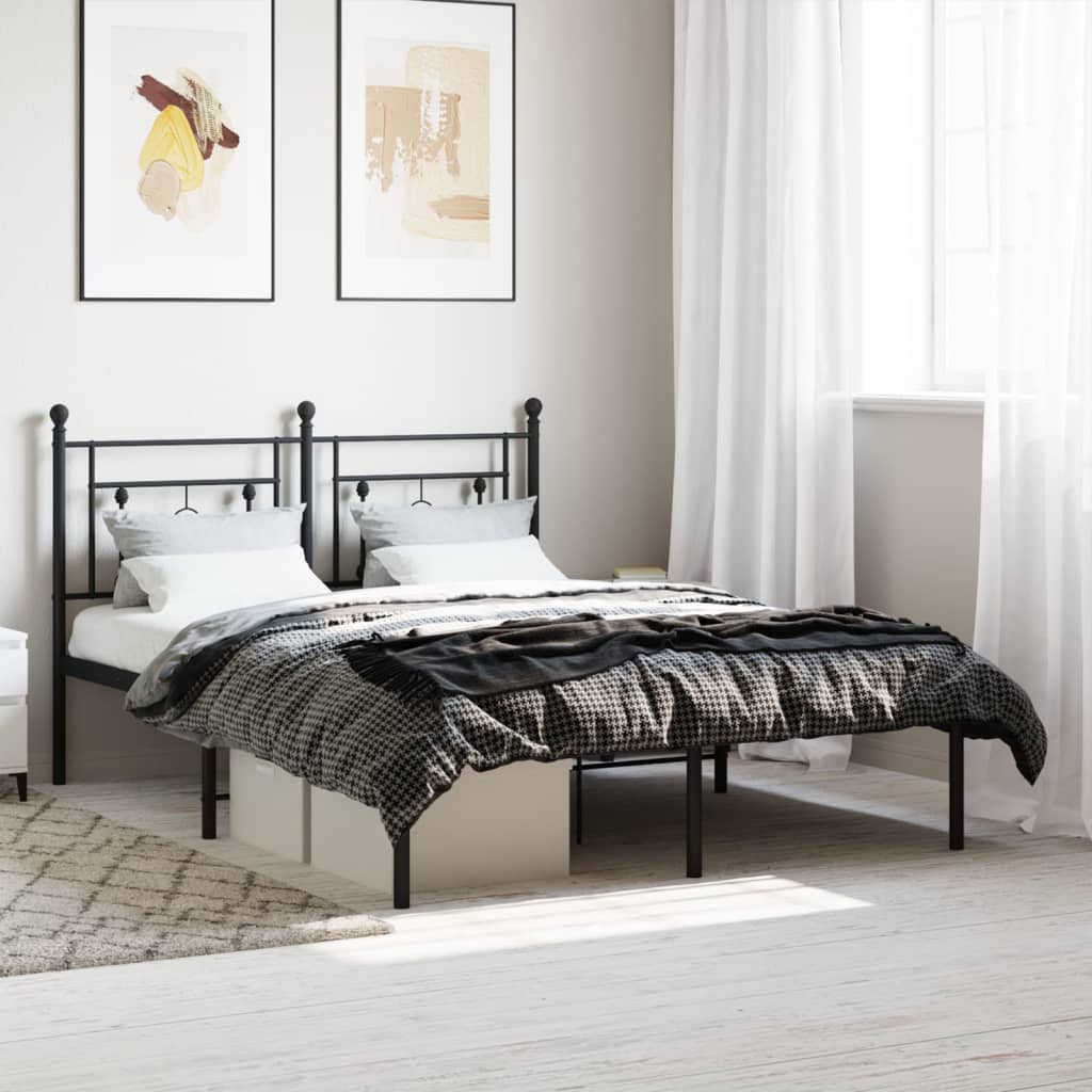 Cadre de lit métal sans matelas avec tête de lit noir 135x190cm - XIOS