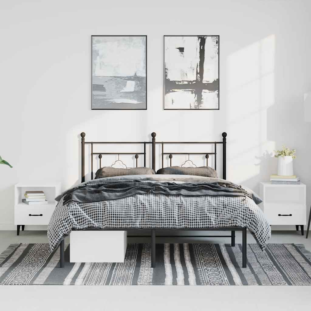Cadre de lit métal sans matelas avec tête de lit noir 150x200cm - XIOS