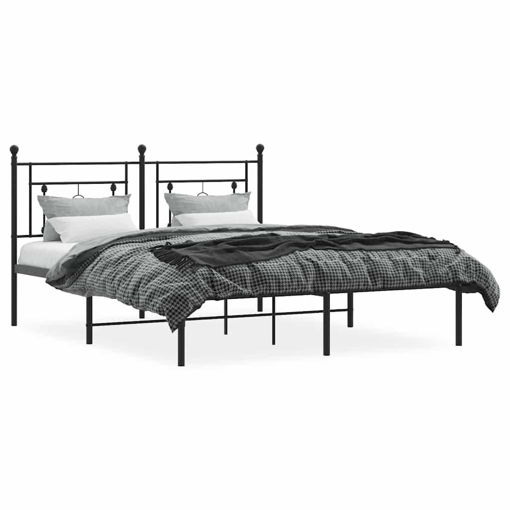 Cadre de lit métal sans matelas avec tête de lit noir 150x200cm - XIOS