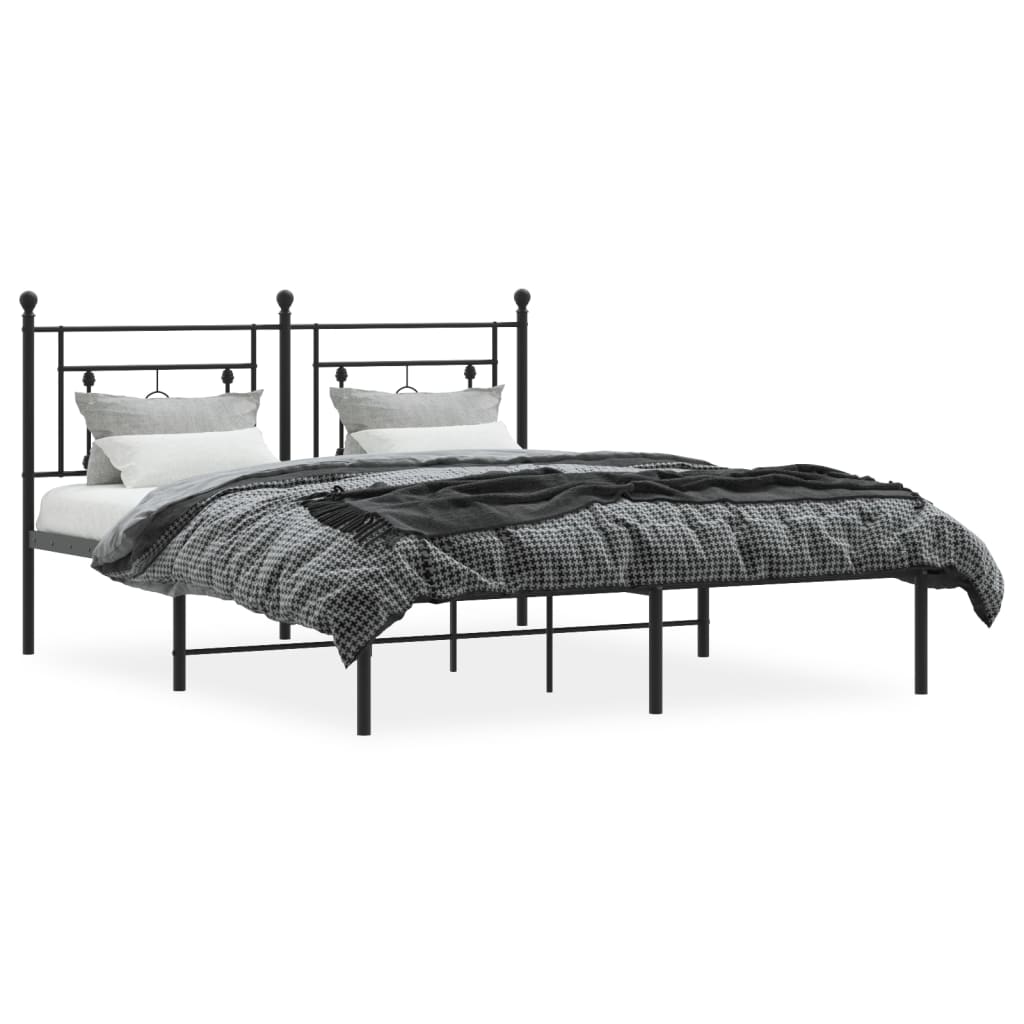 Cadre de lit métal sans matelas et tête de lit noir 160x200 cm - XIOS