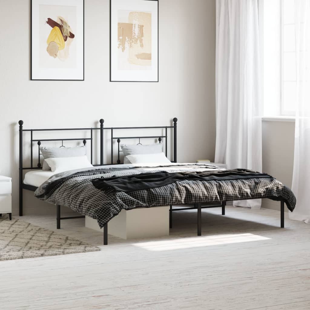 Cadre de lit métal sans matelas avec tête de lit noir 183x213cm - XIOS