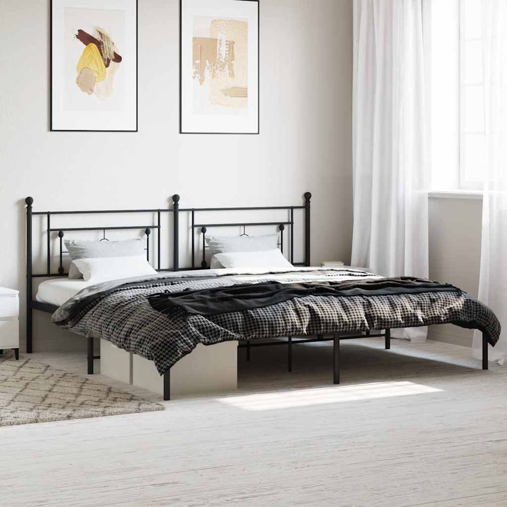 Cadre de lit métal sans matelas avec tête de lit noir 193x203cm - XIOS