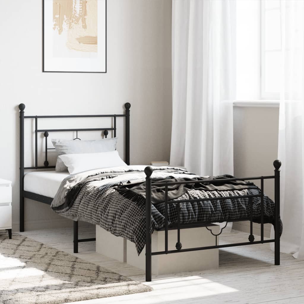 Cadre de lit métal sans matelas avec pied de lit noir 90x190 cm - XIOS