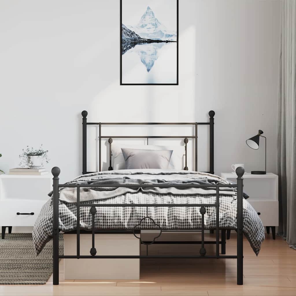 Cadre de lit métal sans matelas et pied de lit noir 100x200 cm - XIOS