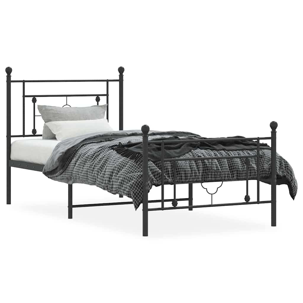 Cadre de lit métal sans matelas et pied de lit noir 100x200 cm - XIOS
